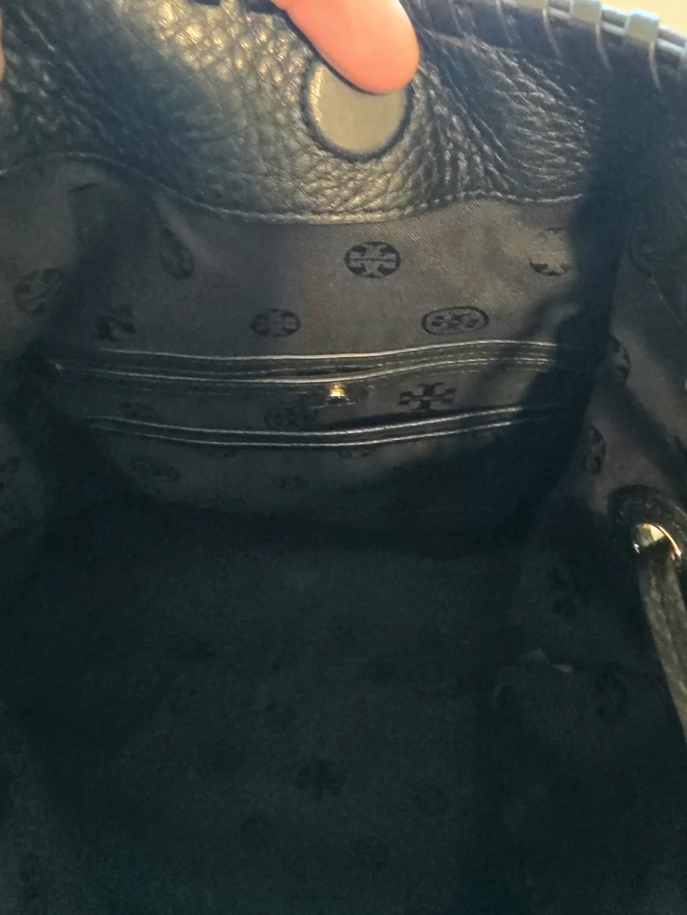 Tory Burch Marion Slouchy Black Pebbled Leather Gold Chain Tote - Picture 7 of 9